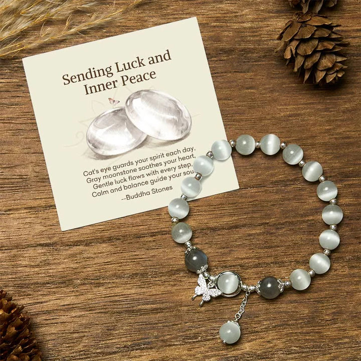 Sending Luck and Inner Peace" Cat's Eye Butterfly Bracelet Includes Gift Message Card